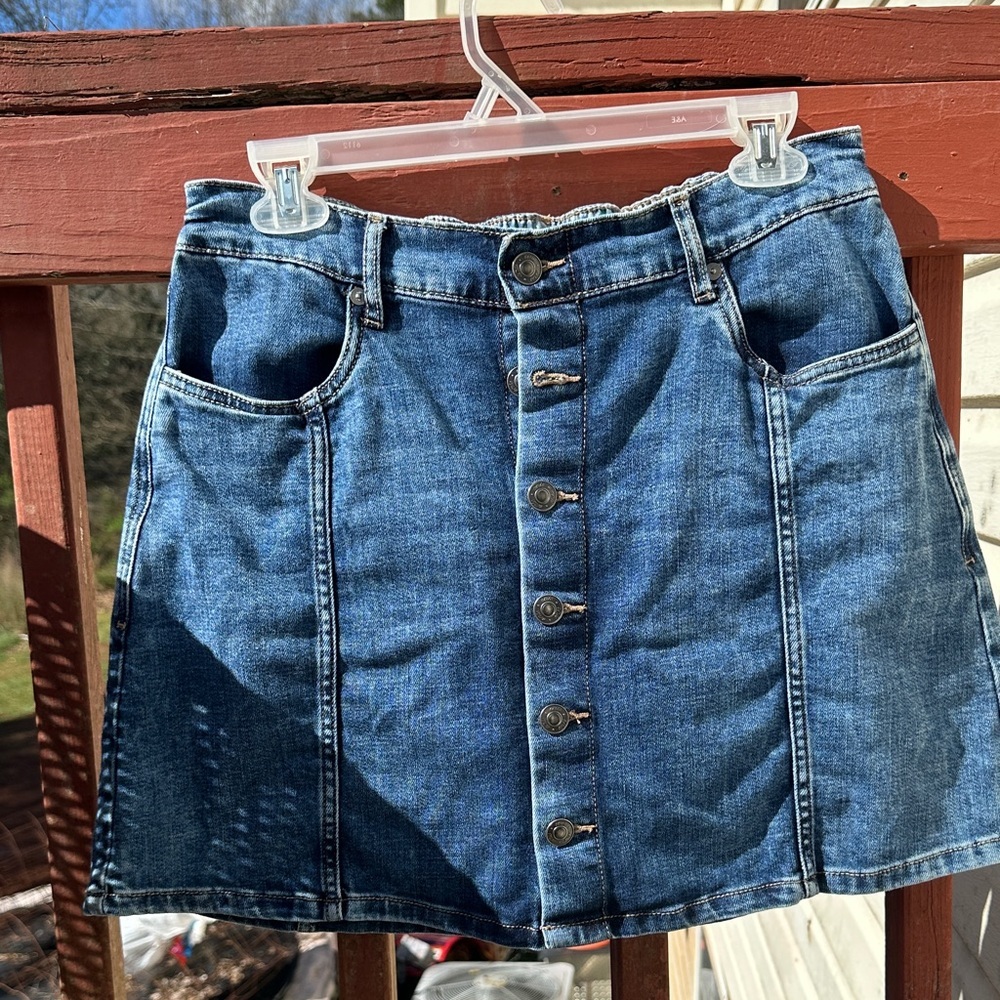aerie Blue Button-Front Denim Mini Skirt